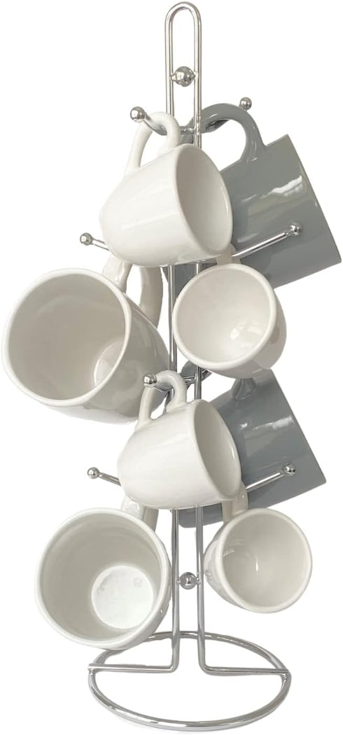 Evelots Countertop Coffee Mug Holder - Tea Cup Organizer Rack - Tree Hooks Hold 8 Large Mugs - Chrome - Coffee Bar Display Storage...