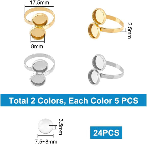UNICRAFTALE 10Pcs DIY Blank Dome Cuff Ring Making Kit 304 Stainless Steel Bezel Cup Cuff Ring Settings Round Ring Blanks Settings Frame Double Tra...