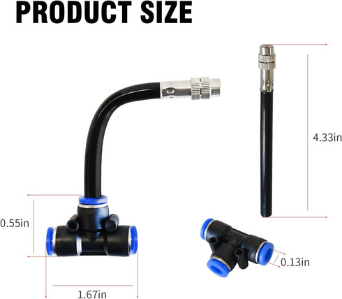 5 Pack Brass Misting Nozzle Tee, w/ 0.32 in Dia Built in Hose for Outdoor Watering System, Adjustable 360° Rotation Nozzles, Water Mister Nozzles ...