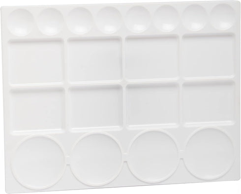 Palette for Watercolors, Oil & Acrylic Paints, Mix & Separate Colors, White, Art 20 Wells, 13” x 10” 4 slated Squares, 4 Squares, 4 Large circular...