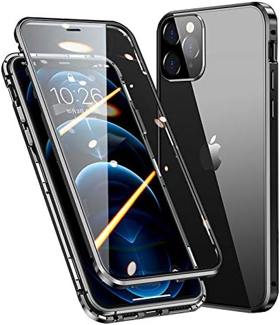 HENGHUI Lockable Magnetic Case for iPhone 13 Pro Max - Camera Lens & Screen Protector, 360 Full Body Glass Bumper, Clear Cover (Black)...