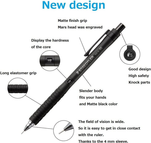 Staedtler Mars Drafting Mechanical Pencils 4 pk, 0.3, 0.5, 0.7,& 0.9mm widths + DaiDai Original ballpoint pen...