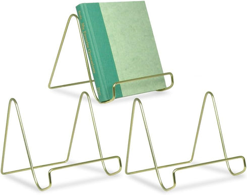 BANBERRY DESIGNS Wire Easel Display Stand Plate Holders - Smooth Plated Brass Metal - 6" H - Set of 3...