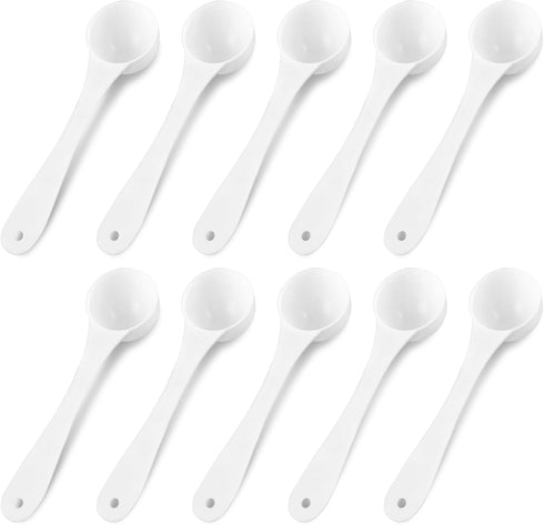 Giantree 10 PCS Teaspoon Measuring Spoons, Food Grade Long Handle Plastic Scoop Set 5 ml Reusable White Measuring Spoon for Coffee Sugar Spices Pr...