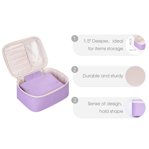 Narwey Travel Makeup Bag Large Cosmetic Bag Make up Case Organizer for Women (Light Purple)...