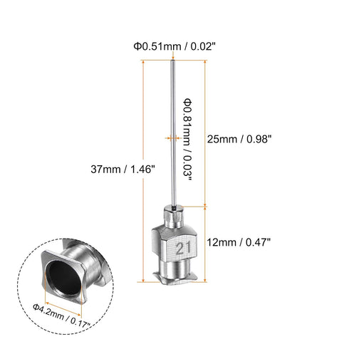 30pcs 21Gauge Stainless Steel Dispensing Needles, 1" All Metal Glue Needle Tube Blunt Tips Luer Lock for Thick Liquids, Ink, Glue, Lab Use...