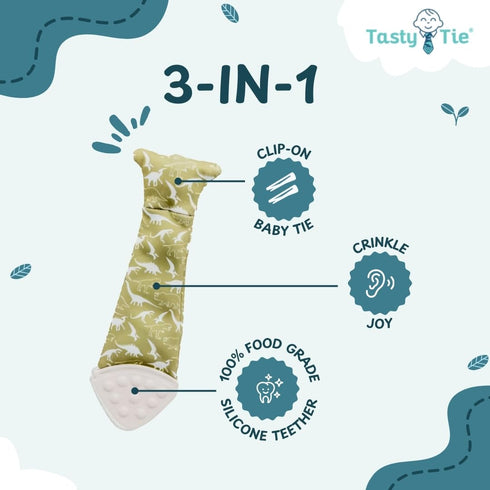 Tasty Tie Teething Tie, 3-in-1 Clip-on Baby Tie, Crinkle Toy & Silicone Teether for 3-6-9-12-18 Month Babies | GOTS Certified Organic Cotton | Uni...