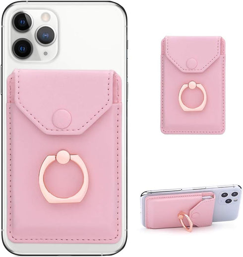 Cell Phone Card Holder RFID Ring Stand Stick on Wallet Card Holder for Back of Phone iPhone Android and All Smartphones Adhesive Credit Card Holde...