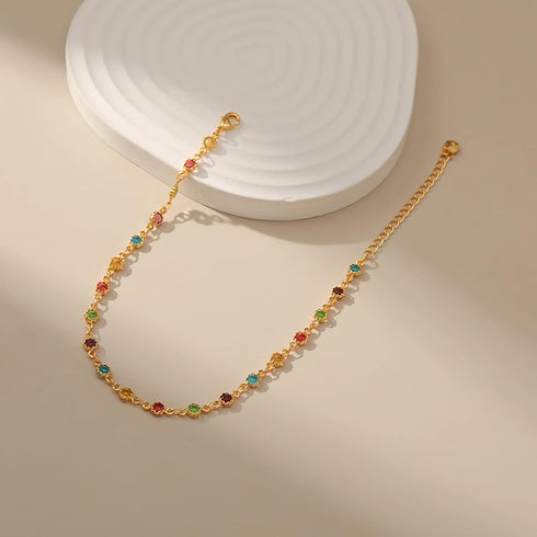 18K Gold Plated Anklet, Adjustable Bohemian Square Coloured Zirconia Anklet, Beach Holiday Jewellery For Women...