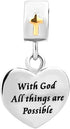LovelyCharms Cross Charm With God All things are Possible Religious Dangle Bead Fits European Bracelets (Heart)...