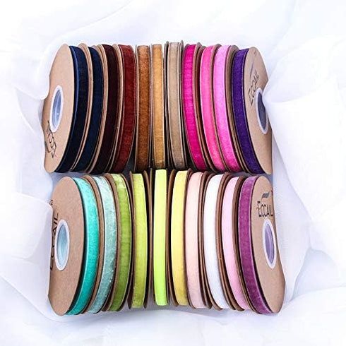 Ribbon for Crafts -Wholesale Bulk 20 Yard 3/8 5/8 1Inch Velvet Ribbon for Gift Package Wrapping Floral Design Hair Bow Clip Accessory Making Sewin...