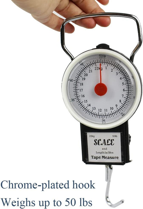 JSHANMEI Digital Hanging Scale Mechanical Kitchen and Fishing Scale Multi-Purpose Portable Hand Held Dial Weight Scale with Tape Measure (50 Lbs /...