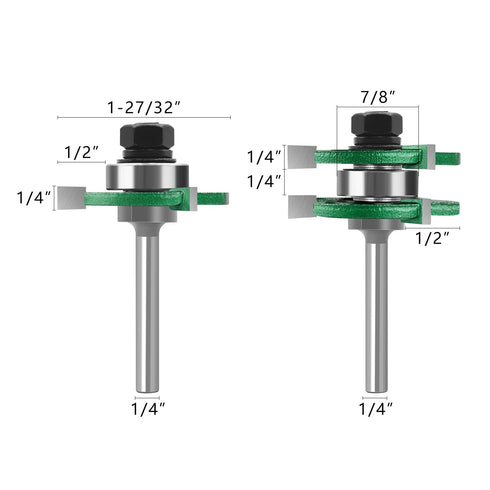 Pro Tongue and Groove Router Bit Set of 2 Pieces 1/4 Inch Shank Router Bit Set 3 Teeth Adjustable T Shape Wood Milling Cutter (Tongue and Groove R...