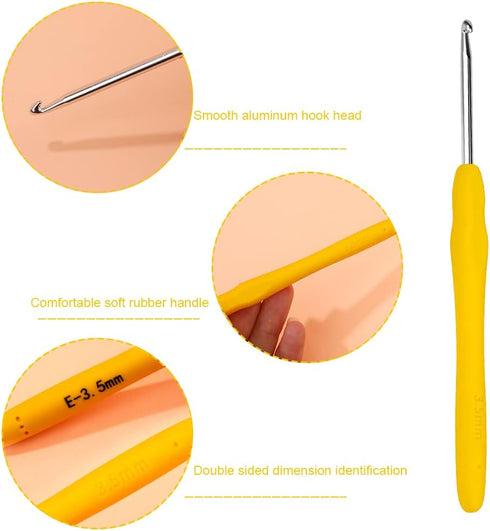Crochet Hook, 3.5 mm Ergonomic Crochet Hook, Crochet Needles, Ergonomic Handle Crochet Hook, Knitting Needles with Soft Handle Beginners and Exper...