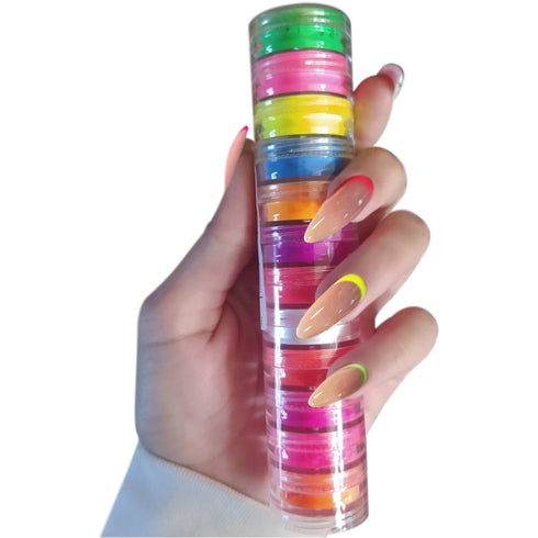 Major Dijit Neon Phosphor Pigment Powder Set Fluorescent Nail Glitter Eye Powder Manicure Decoration Nail Art Dust Pigment Paillettes (C)...
