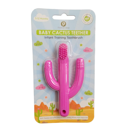 Baby Cactus Teether - Infant Training Toothbrush (Pink)...