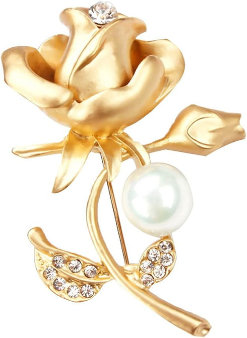 Women's Crystal Pearl Flower Brooches Elegant Enamel Rhinestone Floral Statement Brooch Pins Fashion Jewelry Accessories for Women Gift Gold...