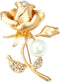 Women's Crystal Pearl Flower Brooches Elegant Enamel Rhinestone Floral Statement Brooch Pins Fashion Jewelry Accessories for Women Gift Gold...