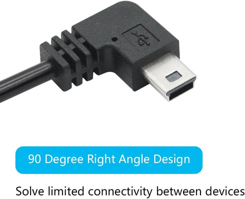 Right Angle Dash Cam Power Cord 11.5FT,90 Degree Mini USB Charging Cable 24AWG for Garmin Nuvi GPS,Canon Camera,Dash Cam etc Mini USB Devices(Blac...