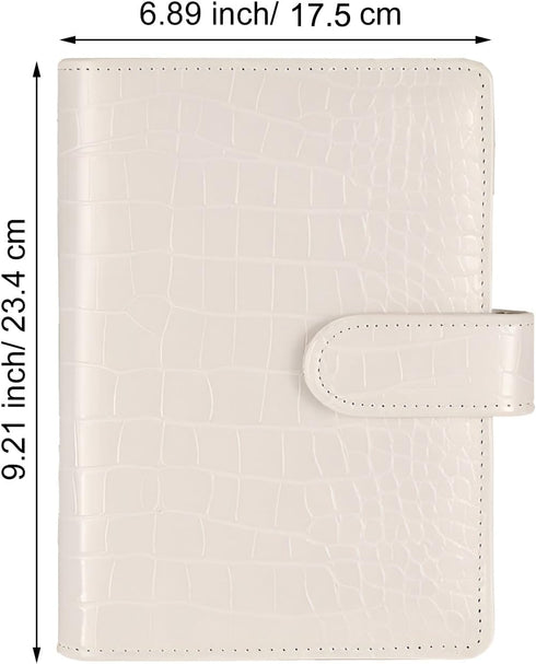 A5 6 Ring Binder Cover Crocodile - Large PU Leather Notebook Binder with Hidden Snap Buckle, Refillable Budget Planner, Beige...