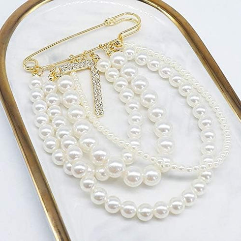 Vintage Fashion Number 7 Lapel Blouse Camellia Rosette Flower Pin,Rhinestone Jewelry with Simulated Pearl,Celebrity Designer Inspired Statement En...