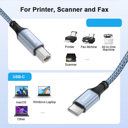 USB B to USB C printer cable 1m ?3.3 FT ? with USB A to USB C female adapter,USB C to USB-B compatible with MacBook Pro/Air, Yamaha piano keyboard...