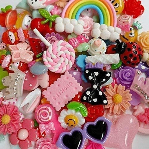 Chenkou Craft 50pcs Lots Mix Assort Easter DIY Flatbacks Resin Flat Back Scrapbooking Slime Beads Supplies for DIY Craft + 1pc Clear Box...