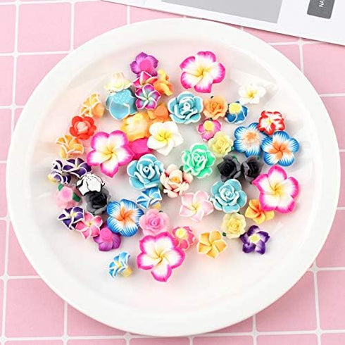 Assorted 50 Pack Tropical Flower Resin Charms Hawaiian Bali Plumeria Flatback Cabochons Flatback Plastic Beads for Miniature Fairy Garden Accessor...