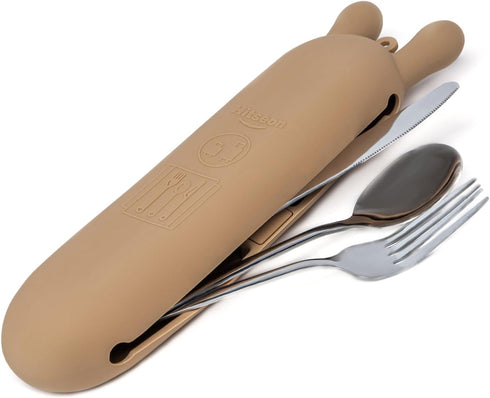Silicone Utensil Case, Magnetic Waterproof Silverware Case for Utensil Set, Lightweight Reusable Utensil Holder for Lunch Box Camping Cutlery (Bro...