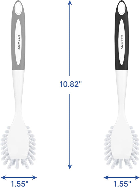 Amazer Dish Brush, 2 Pack Dish Scrubber with Handle, Kitchen Dishwashing Brushes, Scrub Brush with Stiff Bristles for Cleaning, Sink, Pots, Pans (...