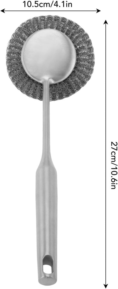 Stainless Steel Wool Scrubber with Long Handle, Handheld Scrubbing Cleaner Brush Scrubbing Scouring Pad, Stainless Steel Scrubbing Brushes Cleanin...
