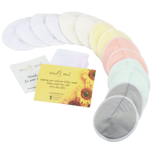 Bamboo Viscose Nursing Pads - 14 Washable Pads with Wash and Storage Bags - Breastfeeding Nipple Pads for Maternity - Reusable Breast Pads for Bre...