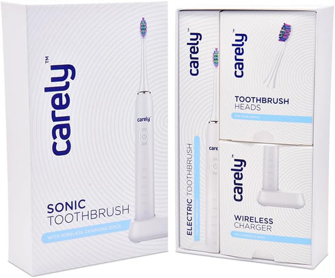 Sonic Toothbrush - Rechargable, 5 Brushing Modes, Smart Timer, Waterproof, 2 Brush Heads - White/Gold Electric Toothbrush...