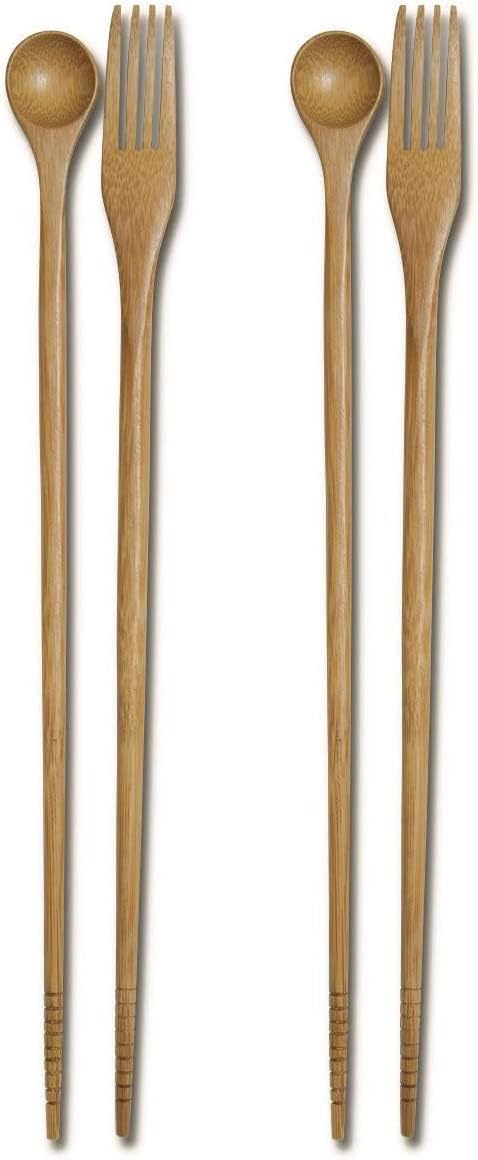 JapanBargain 3789, Bamboo Cooking Chopsticks with Spoon and Fork 3-in-1 Taste and Cook Cooking Utensil for Deep Frying Shabu Hot Pot Noodles, 13 i...