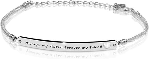AOBOCO Sterling Silver Sister Bracelet Embellished with Crystals from Austria, Always My Sister Forever My Friend, Inspirational Christmas Anniver...