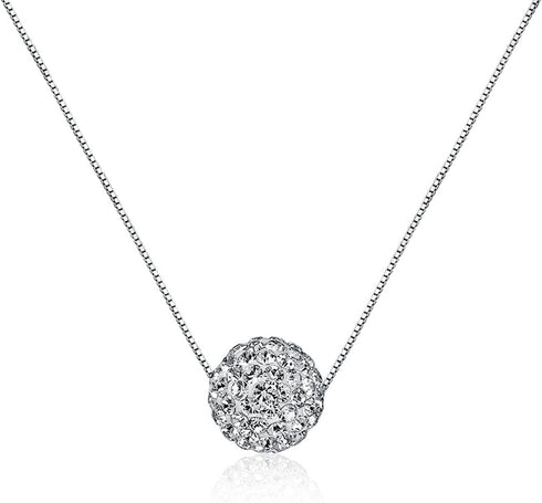 CIShop S925 Sterling Silver Chain Full Diamond Crystal Ball Sparkle Colla Pendant Necklace for Women...