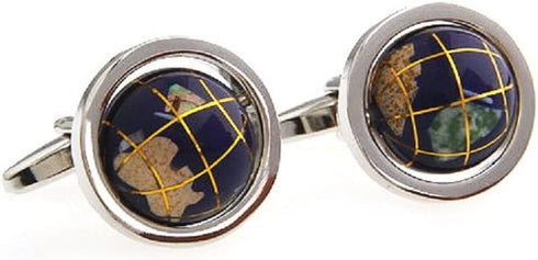 Globe Map Earth Really Spins Pair Cufflinks in a Presentation Gift Box & Polishing Cloth...