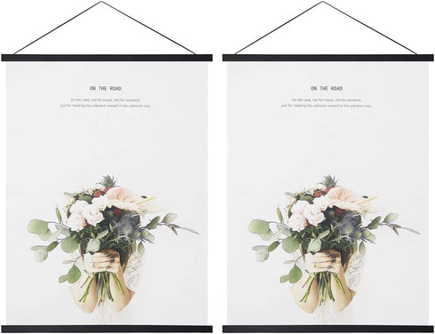 Miaowater 2 Pack Magnetic Poster Frame Hanger,12x16 12x18 12x20 12x24 Light Wood Wooden Magnet Frames Hangers for Photo Picture Art Canvas Print A...