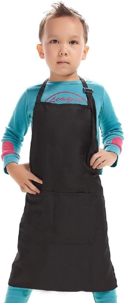 Kid Apron Adjustable Strap with 2 Pockets Painting Cooking Craft Backing Unisex Age 8-12(Black)...