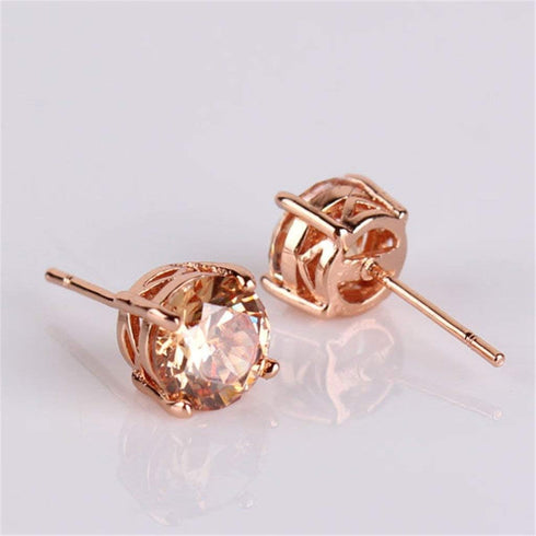GULICX Rose Gold Tone Yellow Crystal Royal Journey Jewelry Eternity Stud Earring...