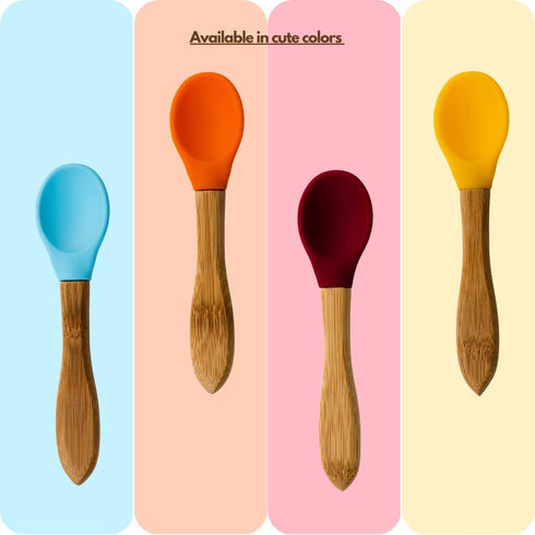 Babynow Bamboo Baby Spoons Self-Feeding Supplies for 6+ Months Babies & Toddlers in Bamboo & Soft Tip Designs BURGUNDY Pack of 2...