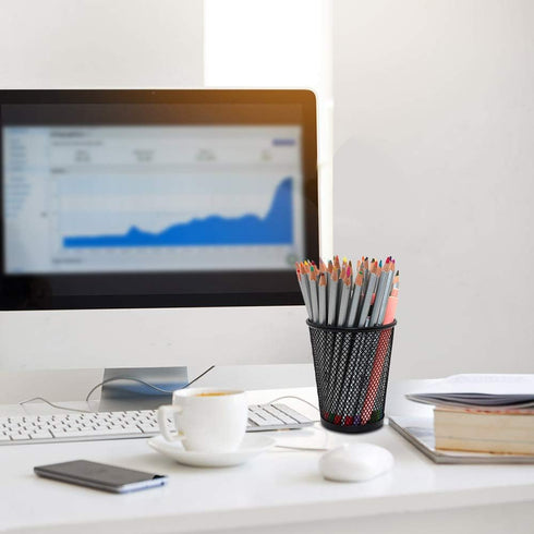 4 Pack Pen Holder Metal Mesh Pencil Holders Round Shaped Pen Holders for Desk Office Wire Mesh Container Pen Organizer,Black...