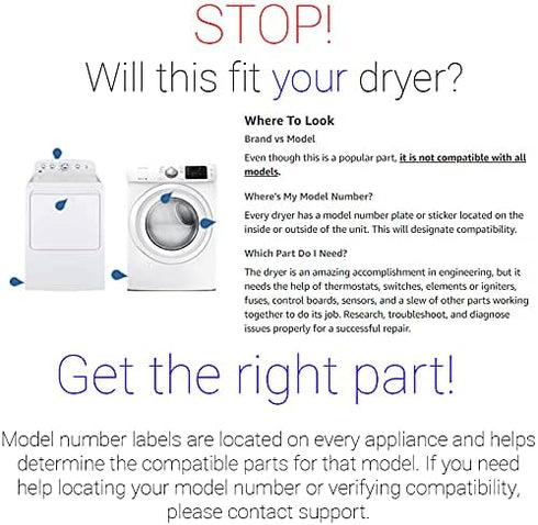 Supplying Demand 3403607 3391927 Clothes Dryer Thermal Cutoff Replacement Model Specific Not Universal