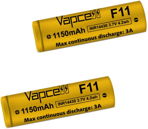 F11 14430 1150mah 3A 3.7V Flat top Rechargeable Batteries (Pack of 2)...