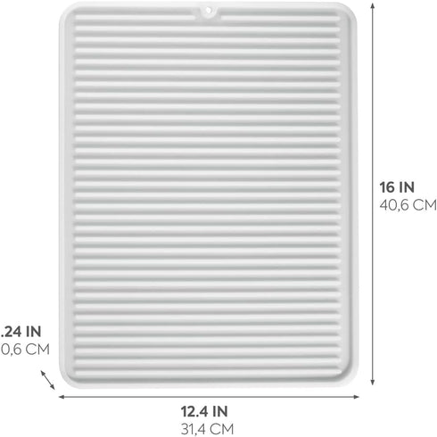 iDesign Lineo Silicone Kitchen Countertop Drying Mat for Pots, Pans, Glassware, Silverware, 16" x 12.4" x .24", Clear...