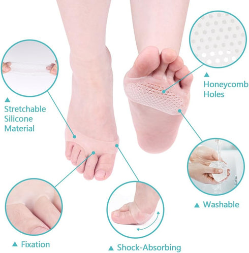 Hilph Metatarsal Pads Ball of Foot Cushions for Women and Men, Reusable Soft Net Gel Foot Pads Metatarsal Forefoot Sleeve Pads for Mortons Neuroma...