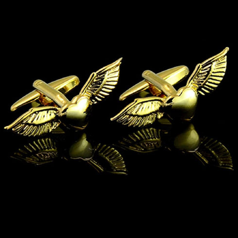 Angel Wings Cufflinks for Men, Wings Heart Cufflinks, Viking Wing Cuff Links, Gold Love Heart Wing Shirt Tuxedo Cufflinks, Punk Cufflinks French C...