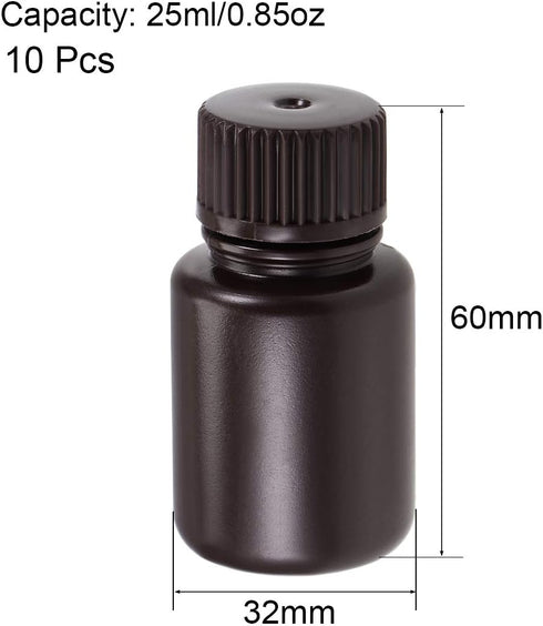 uxcell Plastic Lab Chemical Reagent Bottle 25ml/0.85oz Small Mouth Sample Sealing Liquid Storage Container Brown 10pcs...