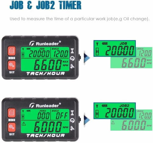 Runleader Hour Meter Tachometer, Maintenance Reminder, Alert RPM Reminder, Initial Hours Settable, Battery Replaceable, Use for Lawn Mower Generat...
