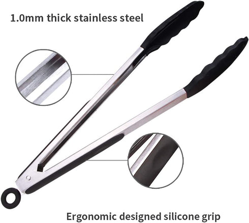 Webake Kitchen Tongs Set of 2 Silicone Tongs in Pinch Test Grade, 12 Inch Salad Tongs Cooking Tongs with Silicone Tips IP Accessories, Metal Tongs...